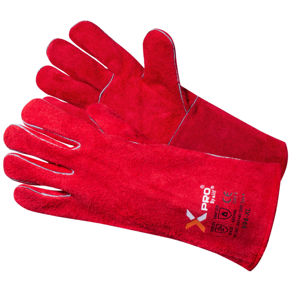 Guanti da Saldatura TIG/MIG in Pelle Bovina Spaccata Rossa - XPRO® 998