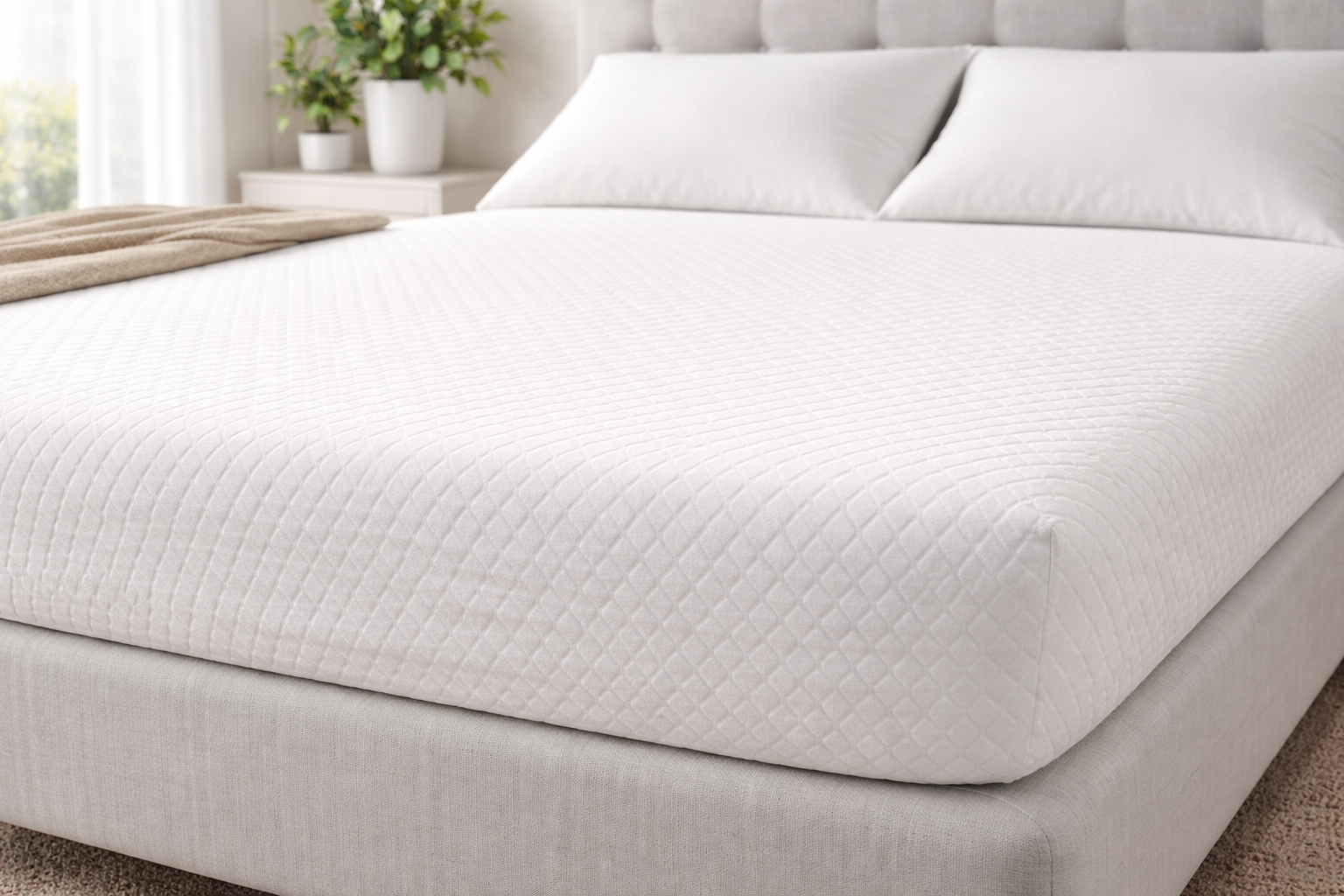 Coprimaterasso in Spugna Jacquard Elasticizzata - Bianco